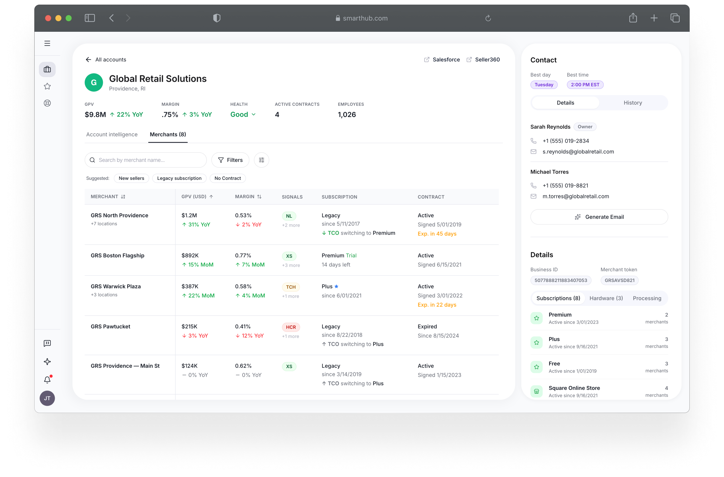 Account Details Views with all merchants